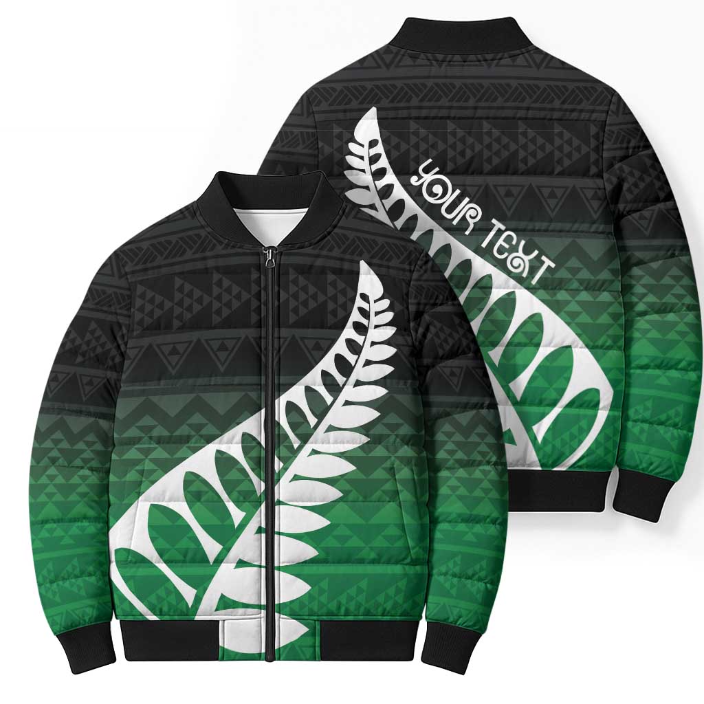 Green Silver Fern Spirit Taniko Tukutuku Personalised Bomber Puffer Jacket LT9 - Polynesian Pride