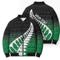 Green Silver Fern Spirit Taniko Tukutuku Personalised Bomber Puffer Jacket LT9 - Polynesian Pride