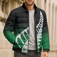 Green Silver Fern Spirit Taniko Tukutuku Personalised Bomber Puffer Jacket LT9 - Polynesian Pride