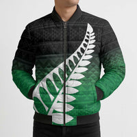 Green Silver Fern Spirit Taniko Tukutuku Personalised Bomber Puffer Jacket LT9 - Polynesian Pride