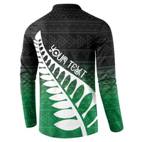 Green Silver Fern Spirit Taniko Tukutuku Personalised Button Sweatshirt