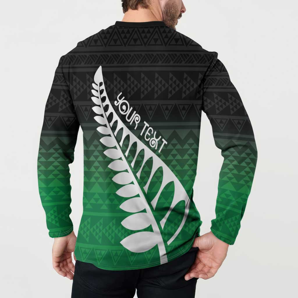 Green Silver Fern Spirit Taniko Tukutuku Personalised Button Sweatshirt