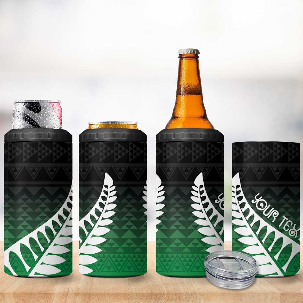 Green Silver Fern Spirit Taniko Tukutuku Personalised 4 in 1 Can Cooler Tumbler LT9 - Polynesian Pride