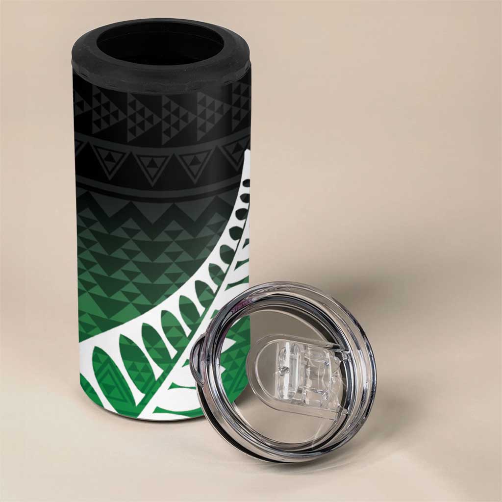 Green Silver Fern Spirit Taniko Tukutuku Personalised 4 in 1 Can Cooler Tumbler LT9 - Polynesian Pride