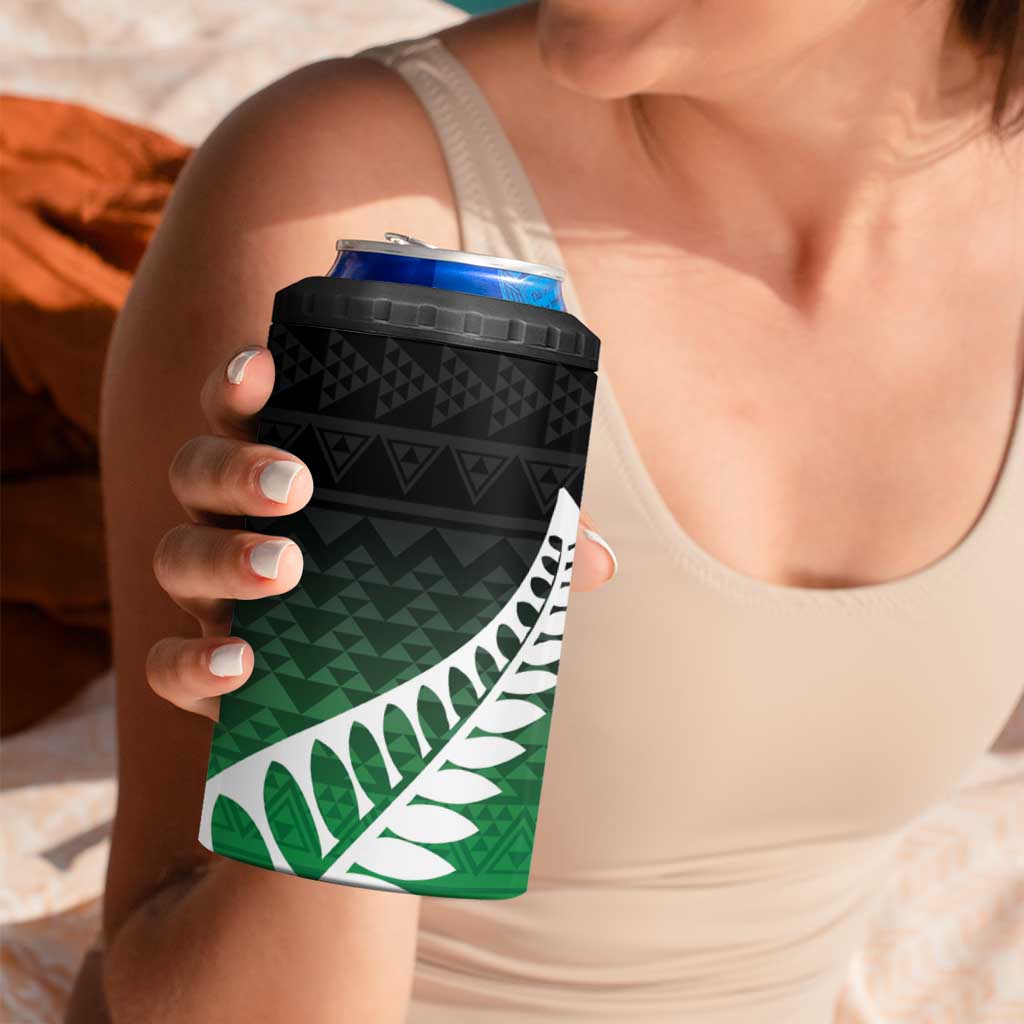 Green Silver Fern Spirit Taniko Tukutuku Personalised 4 in 1 Can Cooler Tumbler LT9 - Polynesian Pride