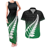Green Silver Fern Spirit Taniko Tukutuku Personalised Couples Matching Tank Maxi Dress and Hawaiian Shirt LT9 Green - Polynesian Pride