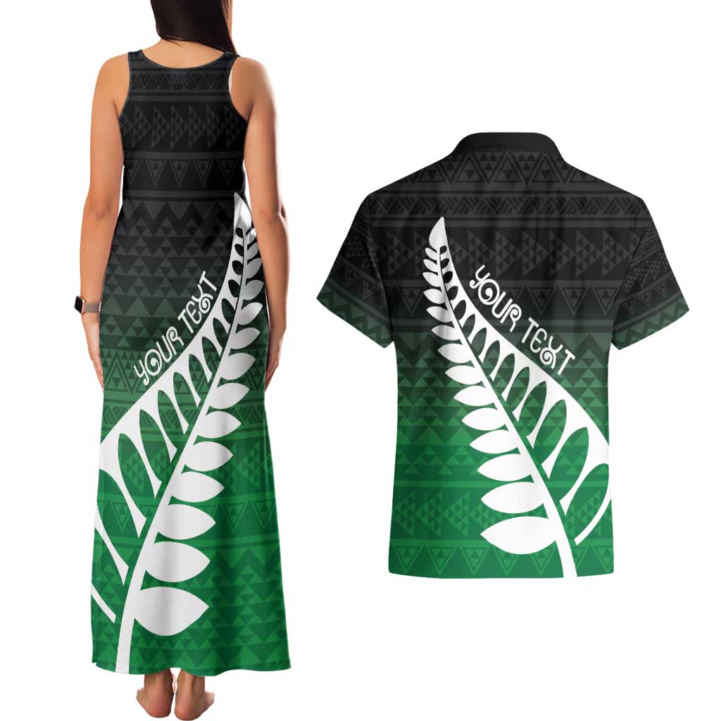 Green Silver Fern Spirit Taniko Tukutuku Personalised Couples Matching Tank Maxi Dress and Hawaiian Shirt LT9 - Polynesian Pride