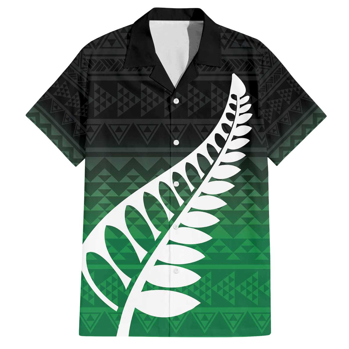 Green Silver Fern Spirit Taniko Tukutuku Personalised Family Matching Off The Shoulder Long Sleeve Dress and Hawaiian Shirt LT9 Dad's Shirt - Short Sleeve Green - Polynesian Pride
