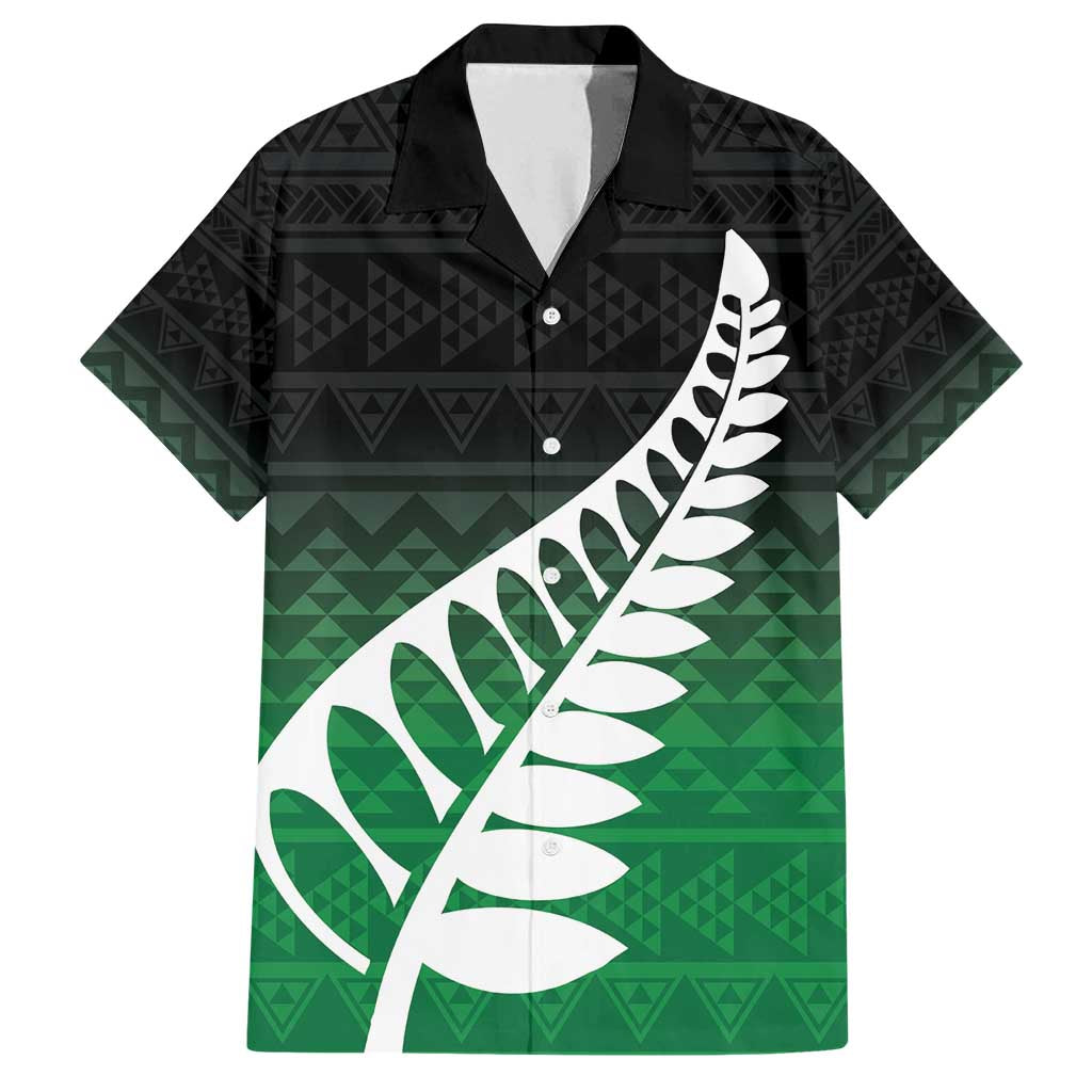 Green Silver Fern Spirit Taniko Tukutuku Personalised Family Matching Off Shoulder Maxi Dress and Hawaiian Shirt LT9 Dad's Shirt - Short Sleeve Green - Polynesian Pride