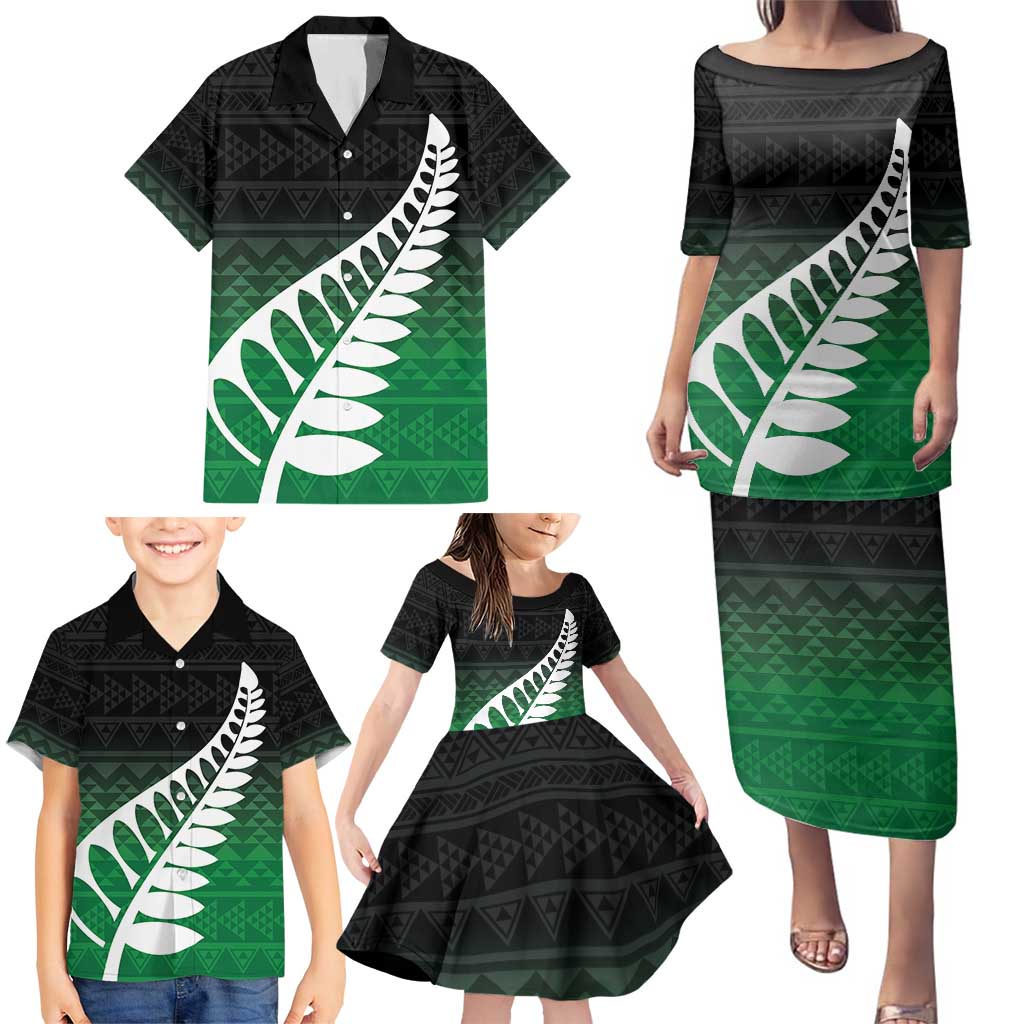 Green Silver Fern Spirit Taniko Tukutuku Personalised Family Matching Puletasi and Hawaiian Shirt LT9 - Polynesian Pride