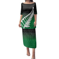 Green Silver Fern Spirit Taniko Tukutuku Personalised Family Matching Puletasi and Hawaiian Shirt LT9 Mom's Dress Green - Polynesian Pride