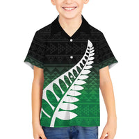 Green Silver Fern Spirit Taniko Tukutuku Personalised Family Matching Puletasi and Hawaiian Shirt LT9 Son's Shirt Green - Polynesian Pride
