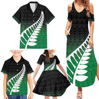 Green Silver Fern Spirit Taniko Tukutuku Personalised Family Matching Summer Maxi Dress and Hawaiian Shirt LT9 - Polynesian Pride