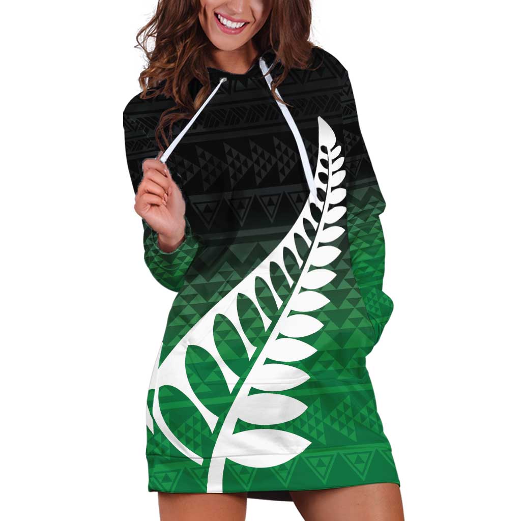 Green Silver Fern Spirit Taniko Tukutuku Personalised Hoodie Dress LT9 Green - Polynesian Pride