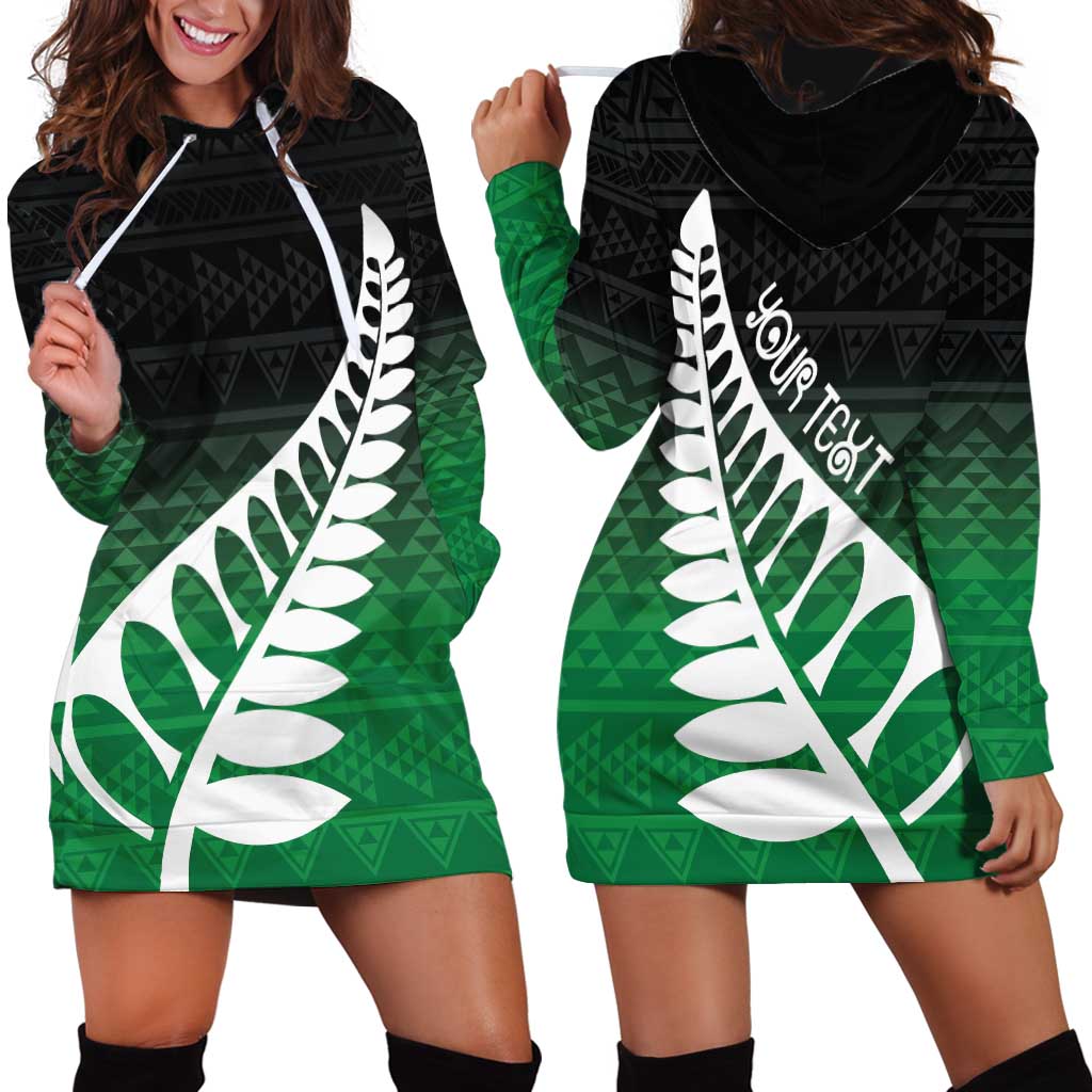 Green Silver Fern Spirit Taniko Tukutuku Personalised Hoodie Dress LT9 - Polynesian Pride