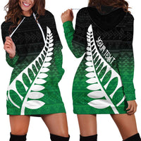 Green Silver Fern Spirit Taniko Tukutuku Personalised Hoodie Dress LT9 - Polynesian Pride