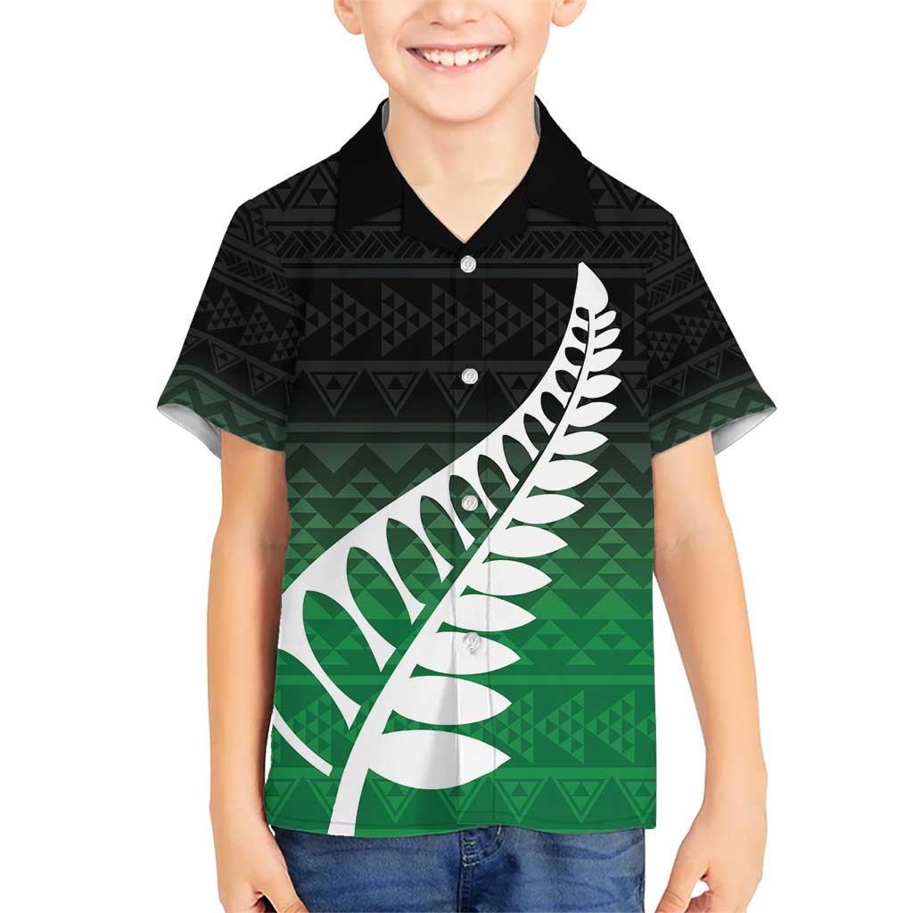 Green Silver Fern Spirit Taniko Tukutuku Personalised Kid Hawaiian Shirt LT9 Kid Green - Polynesian Pride
