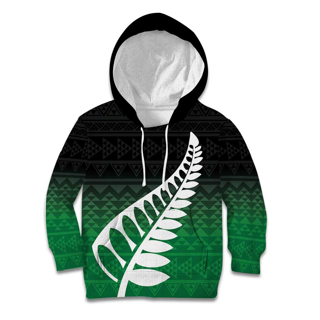 Green Silver Fern Spirit Taniko Tukutuku Personalised Kid Hoodie LT9 Hoodie Green - Polynesian Pride