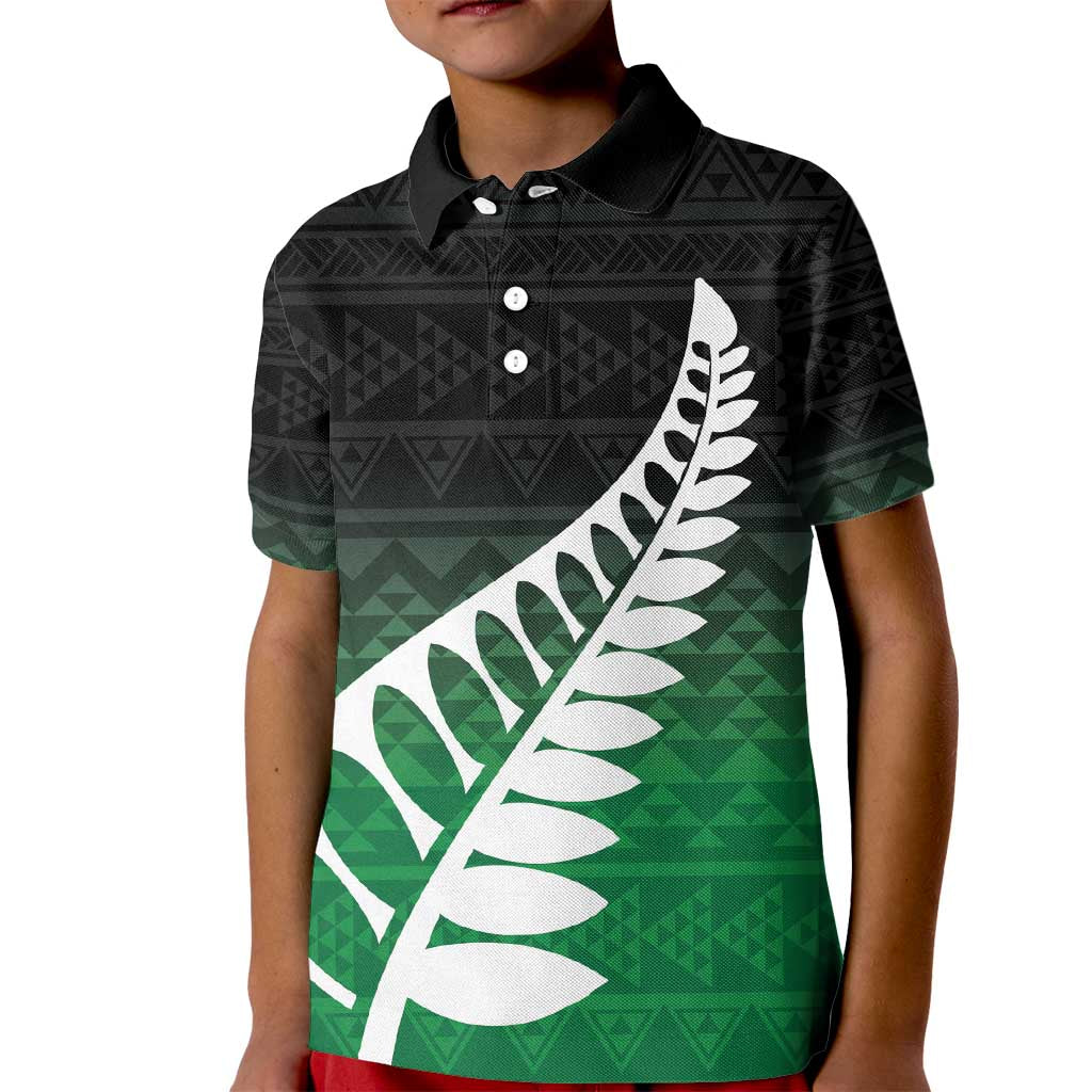 Green Silver Fern Spirit Taniko Tukutuku Personalised Kid Polo Shirt LT9 Kid Green - Polynesian Pride