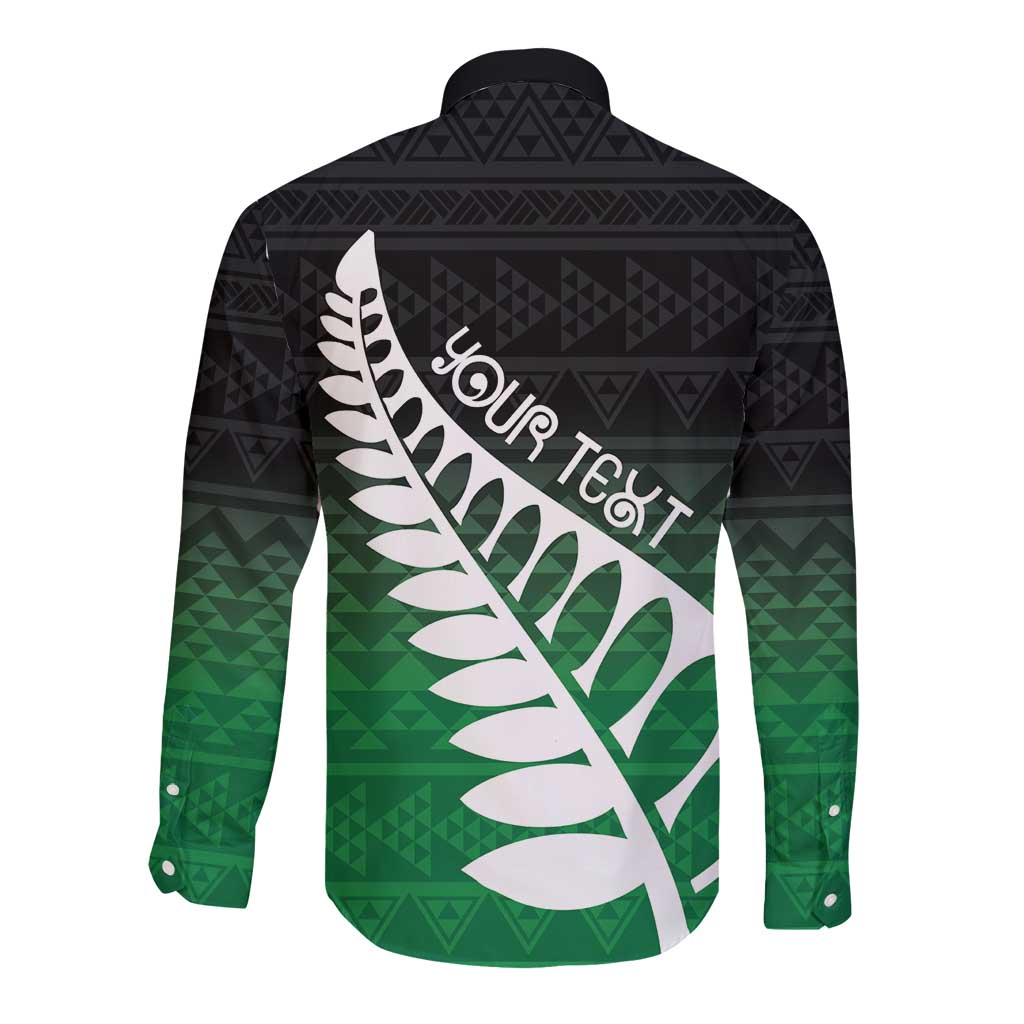 Green Silver Fern Spirit Taniko Tukutuku Personalised Long Sleeve Button Shirt