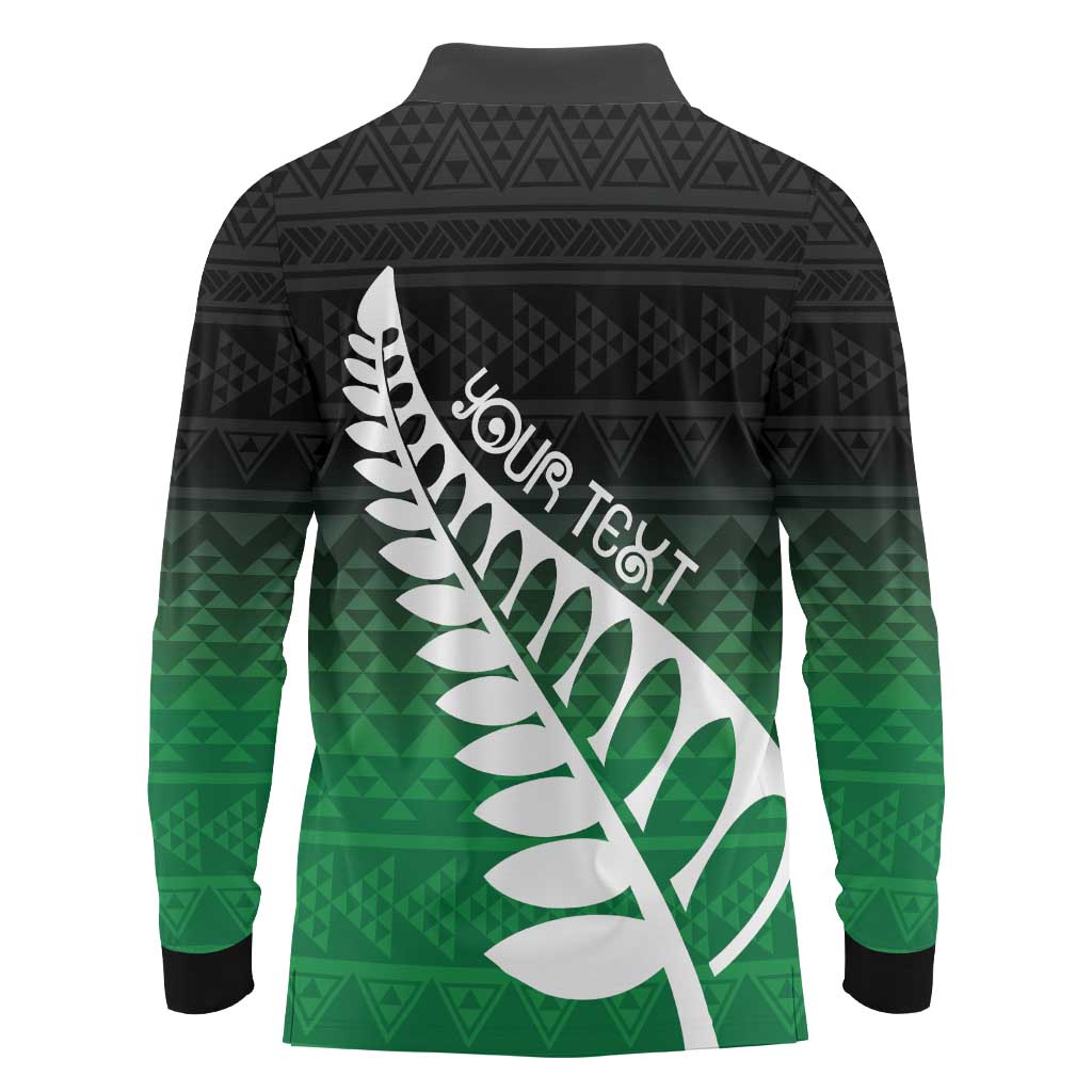 Green Silver Fern Spirit Taniko Tukutuku Personalised Long Sleeve Polo Shirt LT9 - Polynesian Pride