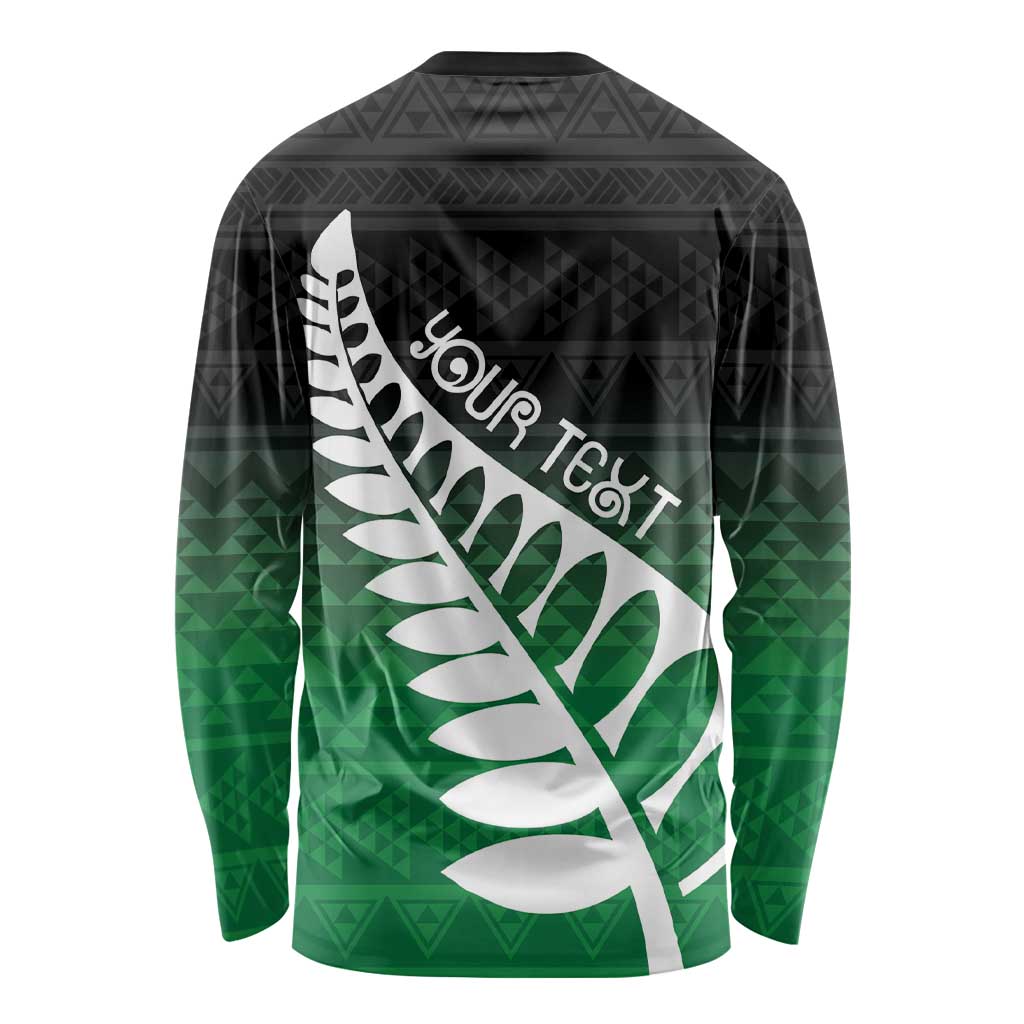 Green Silver Fern Spirit Taniko Tukutuku Personalised Long Sleeve Shirt