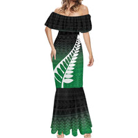 Green Silver Fern Spirit Taniko Tukutuku Personalised Mermaid Dress LT9 - Polynesian Pride