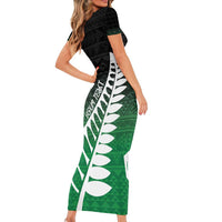 Green Silver Fern Spirit Taniko Tukutuku Personalised Short Sleeve Bodycon Dress LT9 - Polynesian Pride
