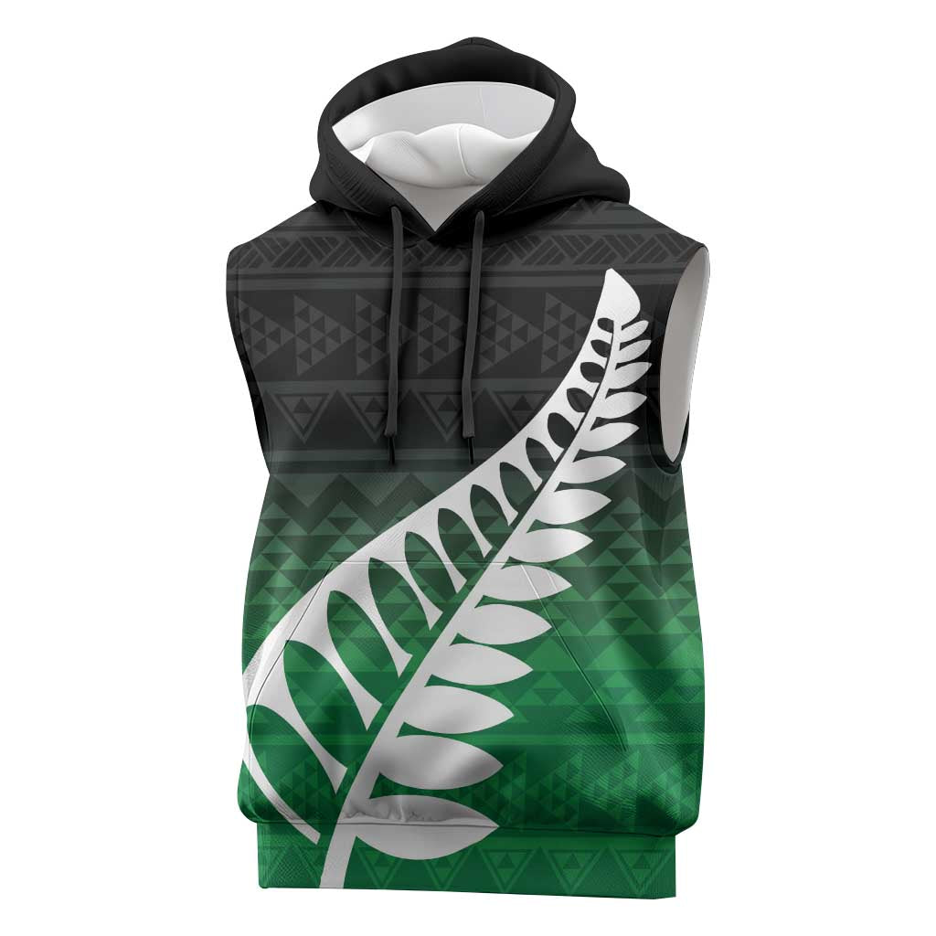 Green Silver Fern Spirit Taniko Tukutuku Personalised Sleeveless Hoodie LT9 Green - Polynesian Pride