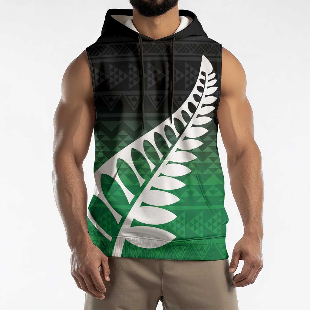 Green Silver Fern Spirit Taniko Tukutuku Personalised Sleeveless Hoodie LT9 - Polynesian Pride