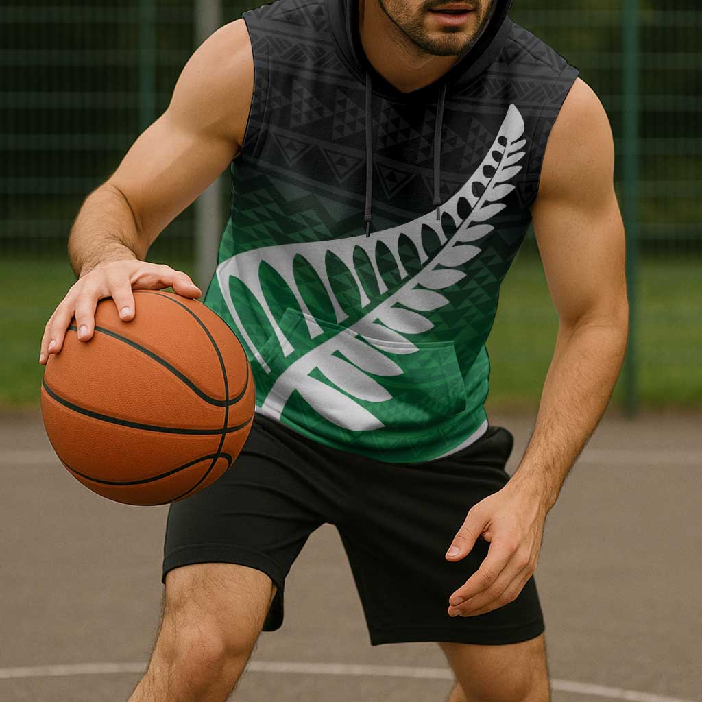 Green Silver Fern Spirit Taniko Tukutuku Personalised Sleeveless Hoodie LT9 - Polynesian Pride
