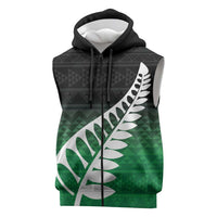 Green Silver Fern Spirit Taniko Tukutuku Personalised Sleeveless Zip Hoodie LT9 Green - Polynesian Pride