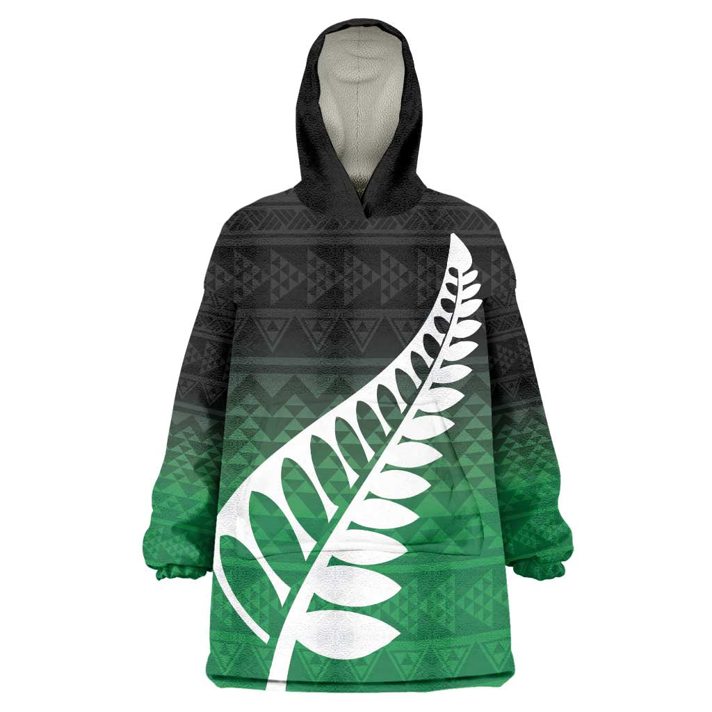 Green Silver Fern Spirit Taniko Tukutuku Personalised Wearable Blanket Hoodie LT9 One Size Green - Polynesian Pride