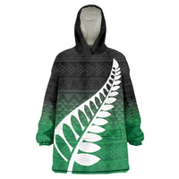 Green Silver Fern Spirit Taniko Tukutuku Personalised Wearable Blanket Hoodie LT9 One Size Green - Polynesian Pride