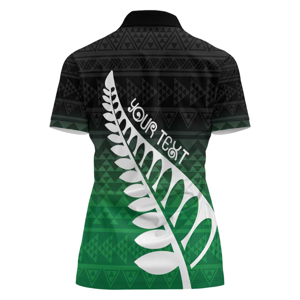 Green Silver Fern Spirit Taniko Tukutuku Personalised Women Polo Shirt LT9 - Polynesian Pride