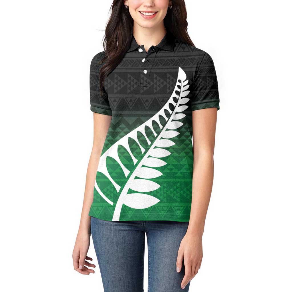 Green Silver Fern Spirit Taniko Tukutuku Personalised Women Polo Shirt LT9 - Polynesian Pride