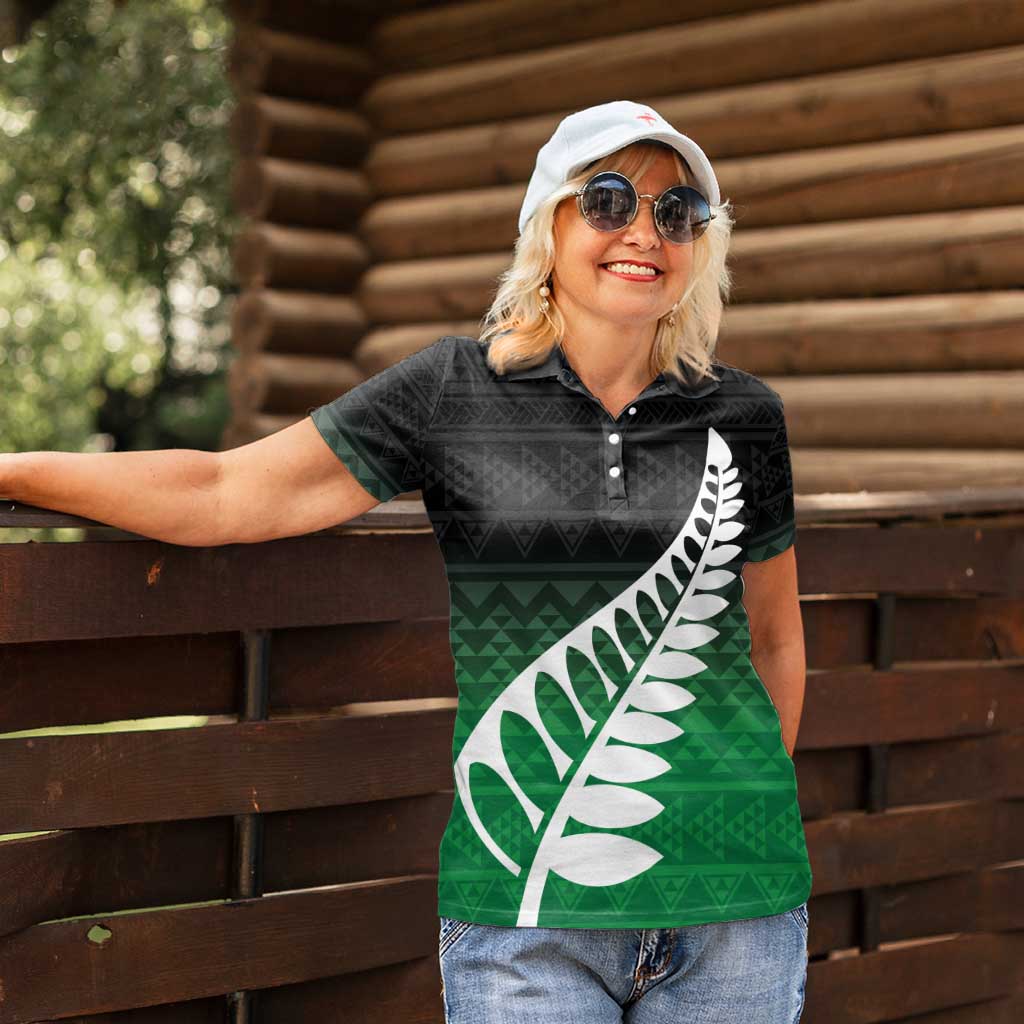 Green Silver Fern Spirit Taniko Tukutuku Personalised Women Polo Shirt LT9 - Polynesian Pride