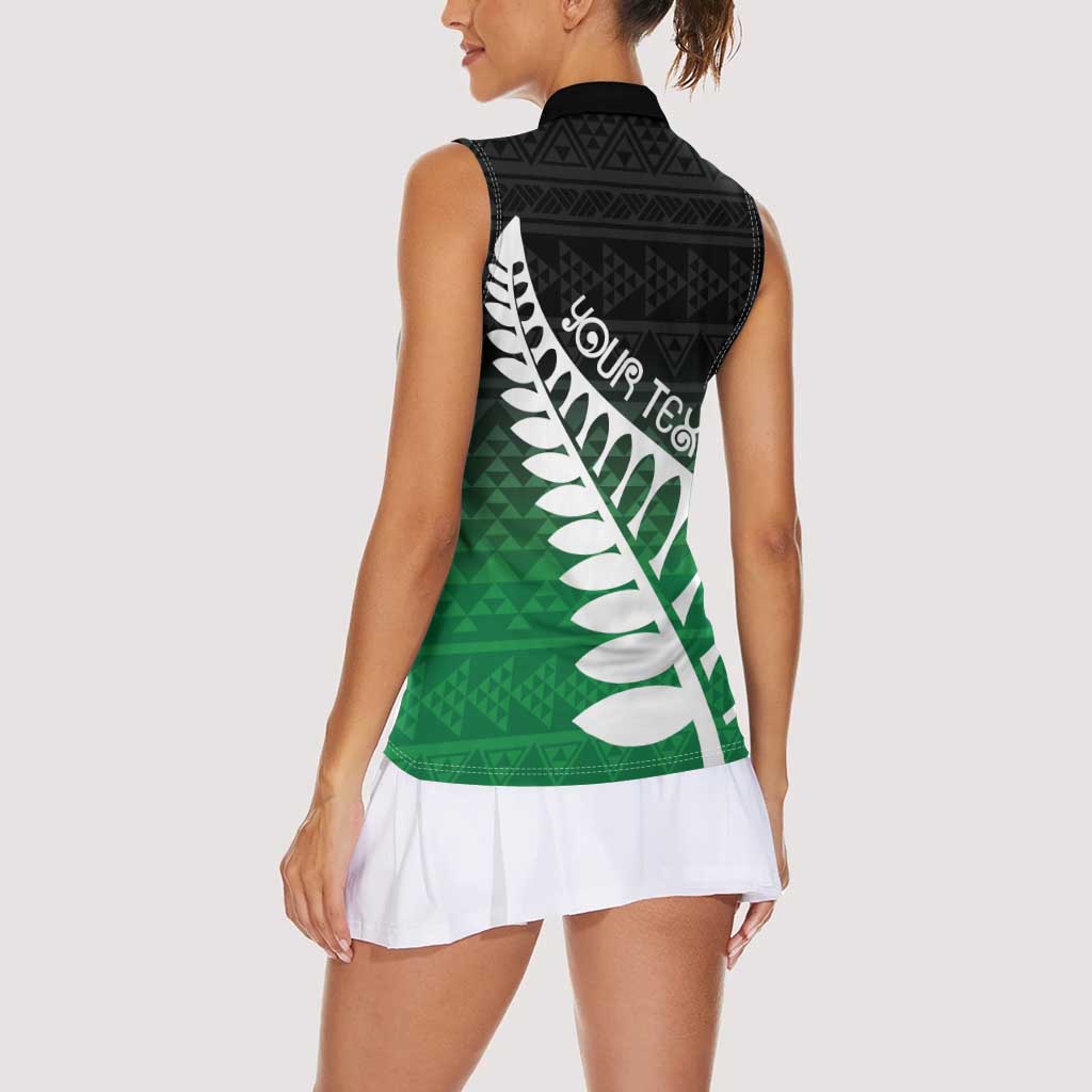 Green Silver Fern Spirit Taniko Tukutuku Personalised Women Sleeveless Polo Shirt LT9 - Polynesian Pride