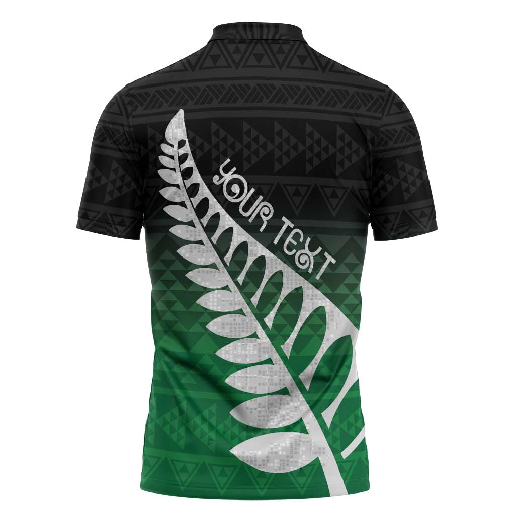 Green Silver Fern Spirit Taniko Tukutuku Personalised Zipper Polo Shirt LT9 - Polynesian Pride