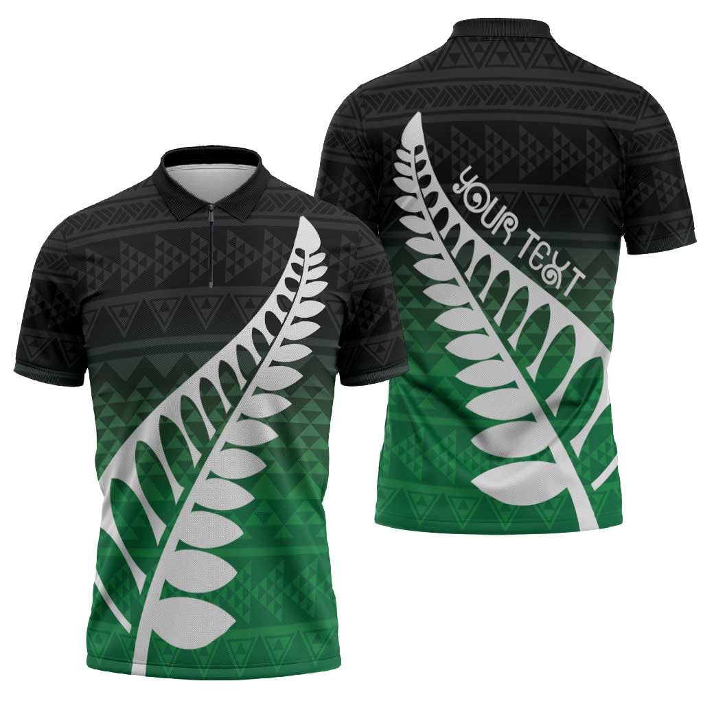 Green Silver Fern Spirit Taniko Tukutuku Personalised Zipper Polo Shirt LT9 - Polynesian Pride