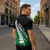 Green Silver Fern Spirit Taniko Tukutuku Personalised Zipper Polo Shirt LT9 - Polynesian Pride