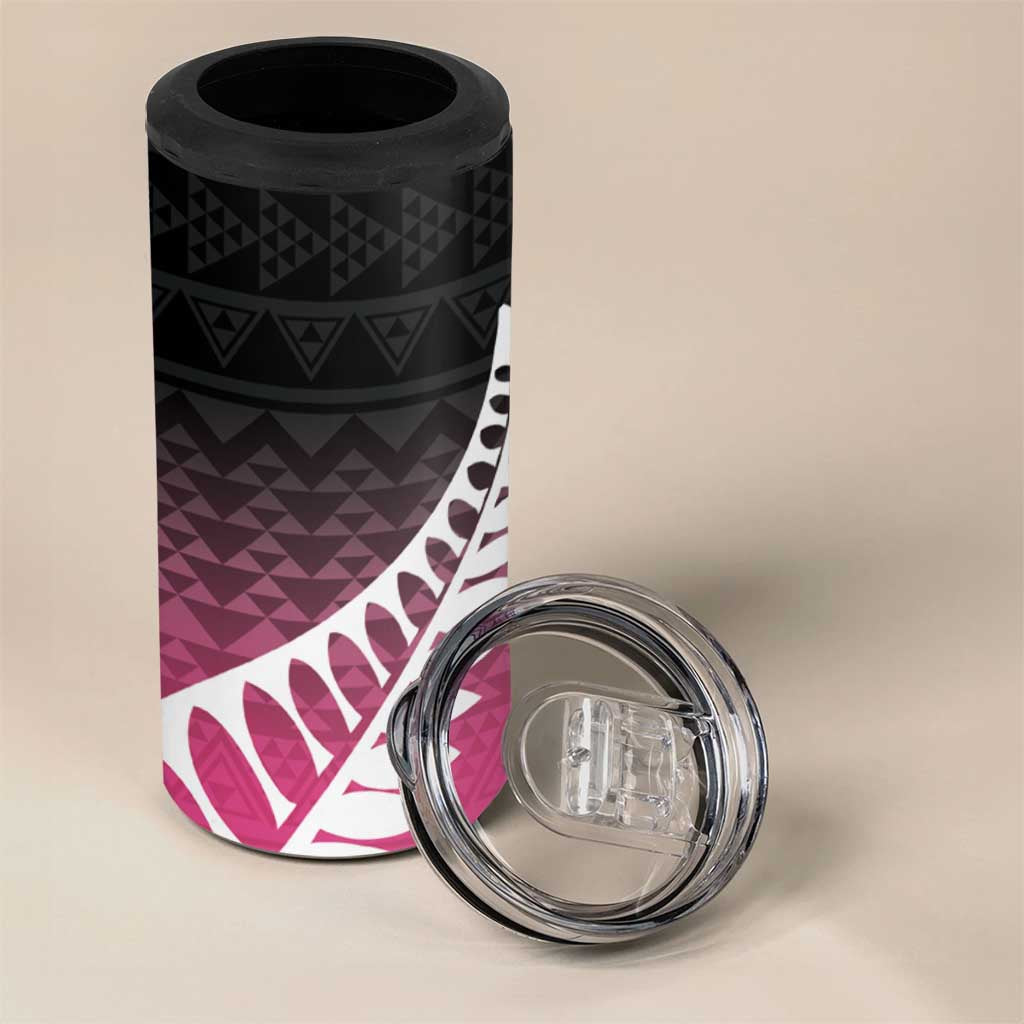 Pink Silver Fern Spirit Taniko Tukutuku Personalised 4 in 1 Can Cooler Tumbler LT9 - Polynesian Pride