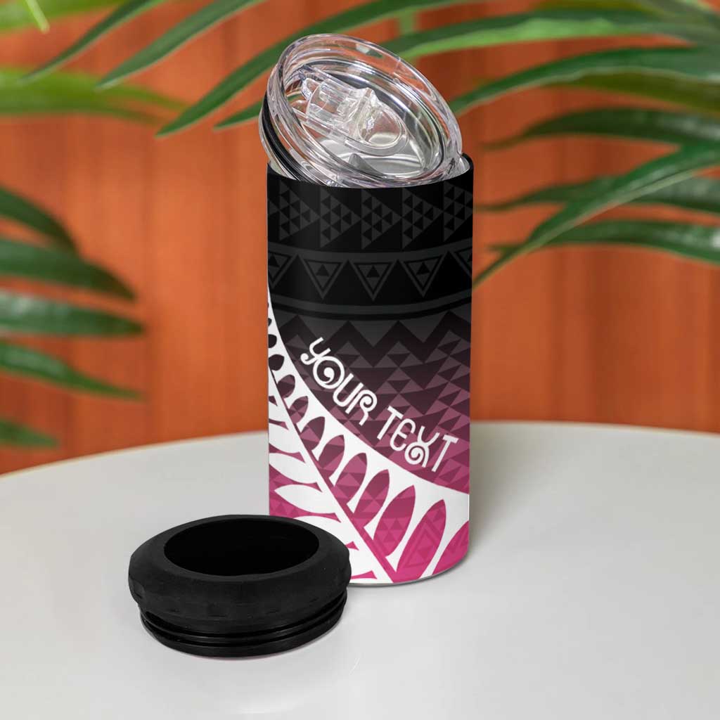 Pink Silver Fern Spirit Taniko Tukutuku Personalised 4 in 1 Can Cooler Tumbler LT9 - Polynesian Pride