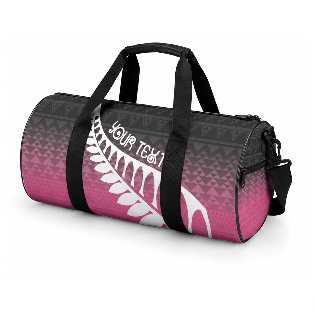 Pink Silver Fern Spirit Taniko Tukutuku Personalised Duffle Bag LT9 - Polynesian Pride