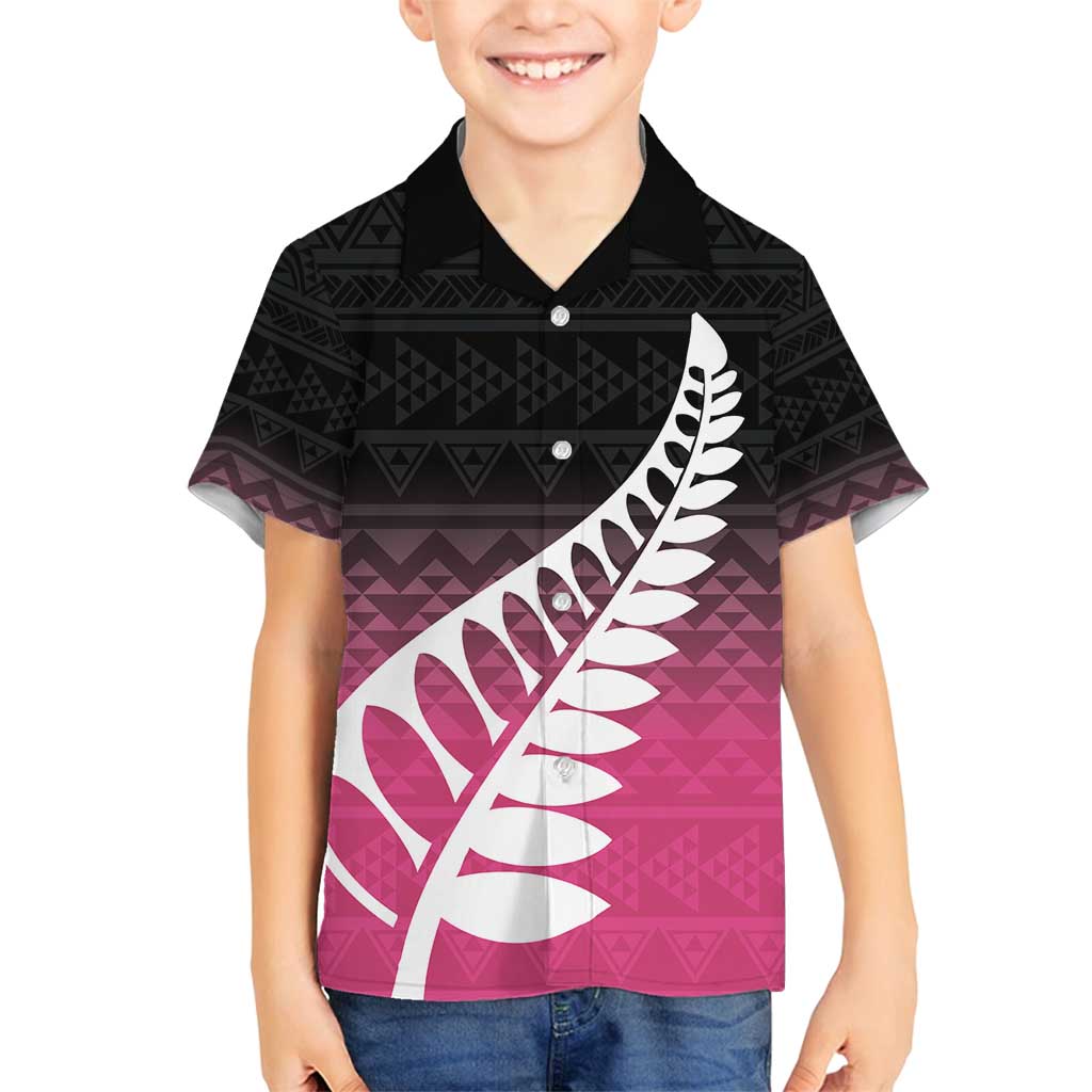Pink Silver Fern Spirit Taniko Tukutuku Personalised Family Matching Long Sleeve Bodycon Dress and Hawaiian Shirt LT9 Son's Shirt Pink - Polynesian Pride
