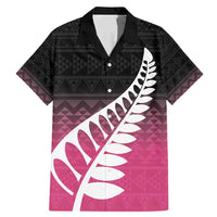 Pink Silver Fern Spirit Taniko Tukutuku Personalised Family Matching Mermaid Dress and Hawaiian Shirt LT9 Dad's Shirt - Short Sleeve Pink - Polynesian Pride