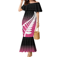 Pink Silver Fern Spirit Taniko Tukutuku Personalised Family Matching Mermaid Dress and Hawaiian Shirt LT9 Mom's Dress Pink - Polynesian Pride