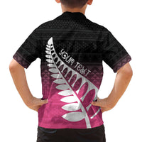 Pink Silver Fern Spirit Taniko Tukutuku Personalised Family Matching Off The Shoulder Long Sleeve Dress and Hawaiian Shirt LT9 - Polynesian Pride