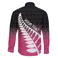 Pink Silver Fern Spirit Taniko Tukutuku Personalised Family Matching Off Shoulder Maxi Dress and Hawaiian Shirt LT9 - Polynesian Pride