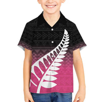 Pink Silver Fern Spirit Taniko Tukutuku Personalised Family Matching Off Shoulder Maxi Dress and Hawaiian Shirt LT9 Son's Shirt Pink - Polynesian Pride